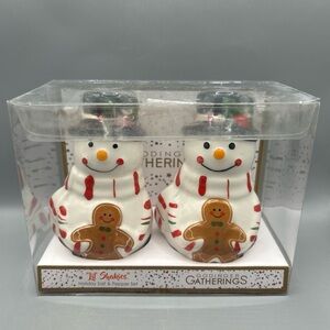 Goldinger Gatherings Snowman Salt And Pepper Shakers With Gingerbread Belly NEW